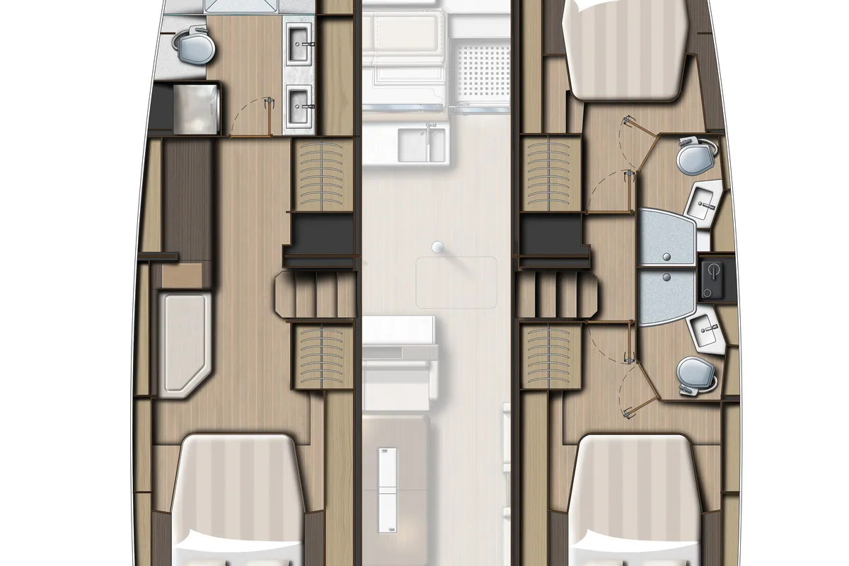 Floor plan of Loy, a Bali 4.4 catamaran at Plan-d'Aups-Sainte-Baume, France