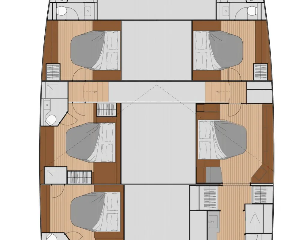 Floor plan of Alma, a Fountaine Pajot Samana 59 catamaran at Athens, Greece
