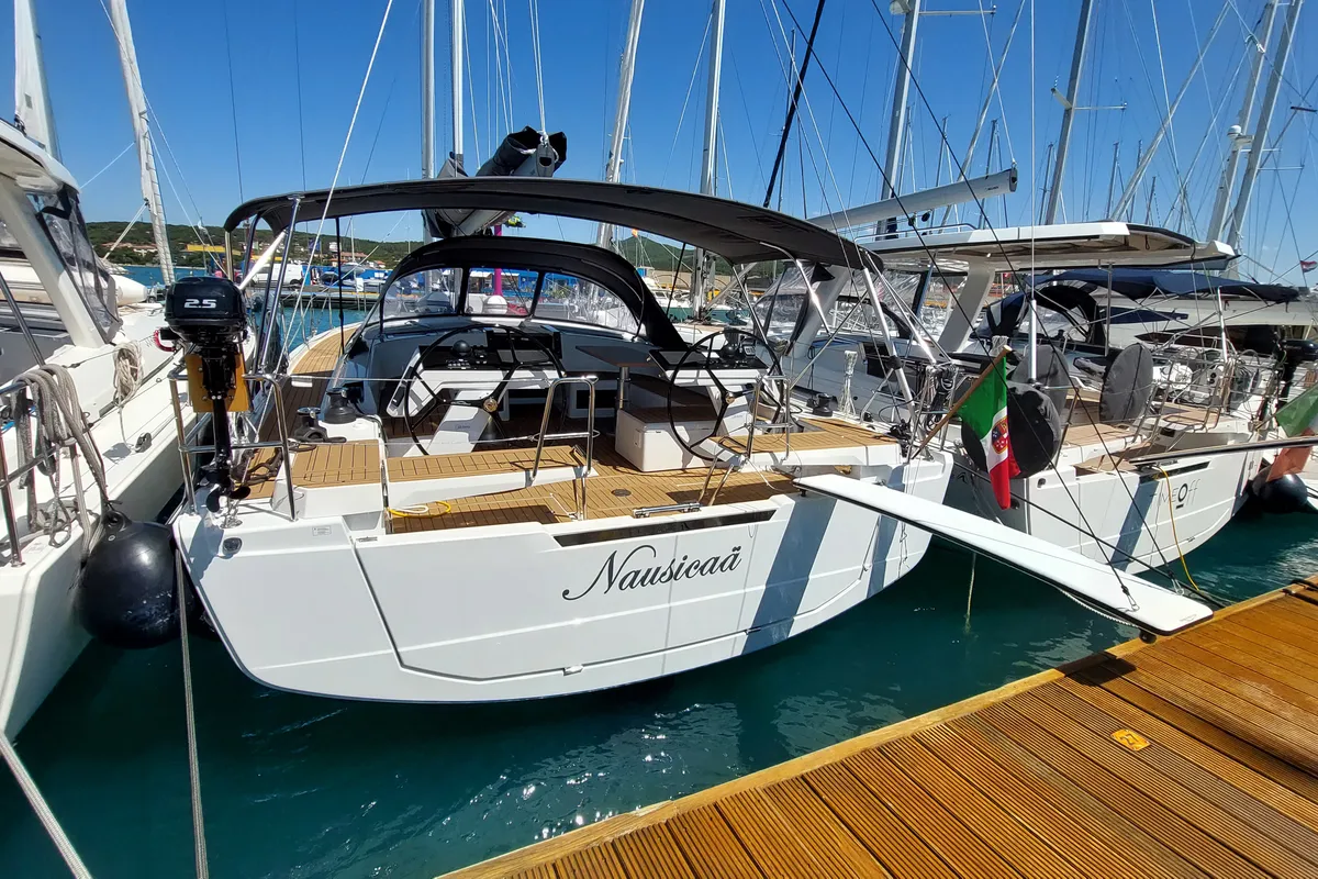 Exterior view of Nausicaä, a Hanse 460 sailboat at Rosignano Solvay, Italy