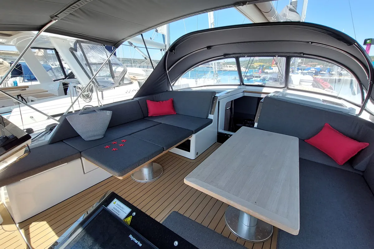 Deck of Nausicaä, a Hanse 460 sailboat at Rosignano Solvay, Italy