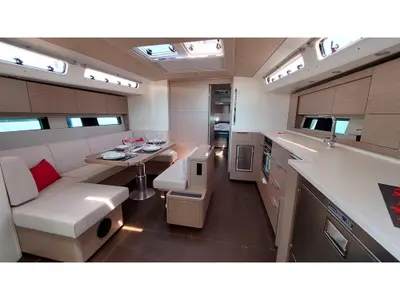 Salon of Nausicaä, a Hanse 460 sailboat at Rosignano Solvay, Italy