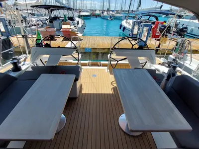 Cockpit of Nausicaä, a Hanse 460 sailboat at Rosignano Solvay, Italy