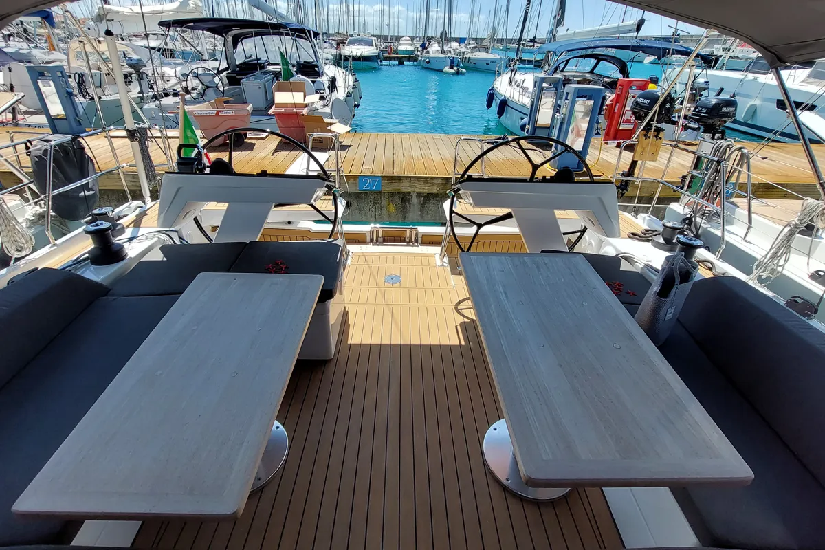 Cockpit of Nausicaä, a Hanse 460 sailboat at Rosignano Solvay, Italy
