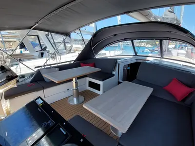 Deck of Nausicaä, a Hanse 460 sailboat at Rosignano Solvay, Italy