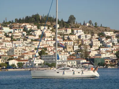 Idrea, a Jeanneau Sun Odyssey 49DS sailboat at Lavreotiki Municipal Unit, Greece