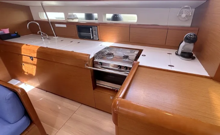 Galley of Alea, a Jeanneau Sun Odyssey 519 sailboat at Orbetello, Italy