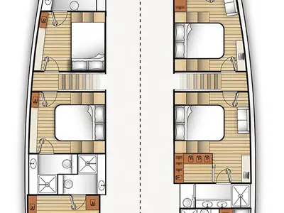 Floor plan of Seabarit LX, a Moon 60 sail catamaran at Athens, Greece