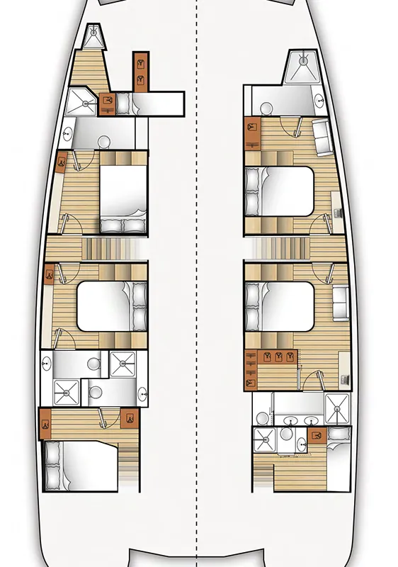 Floor plan of Seabarit LX, a Moon 60 sail catamaran at Athens, Greece