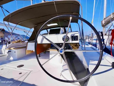 Cockpit of Cassiopea - A/C, Generator, Water maker, Solar Panel, a Dufour 530 sailboat at Olbia, Italy