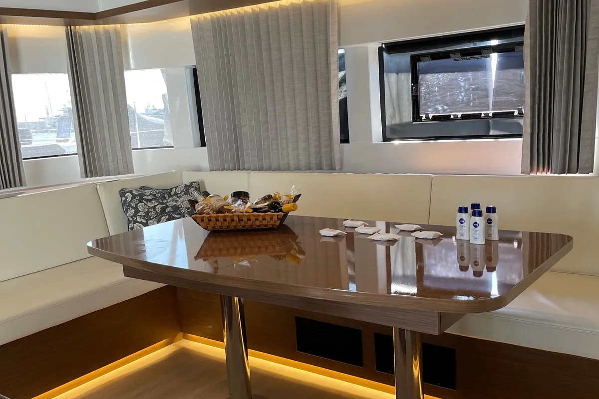 Salon of MINOS, a Lagoon 50 catamaran at Athens, Greece
