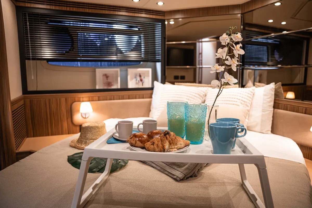 Cabin on Ciù Ciù, a Azimut Magellano 53 motor yacht at Naples, Italy