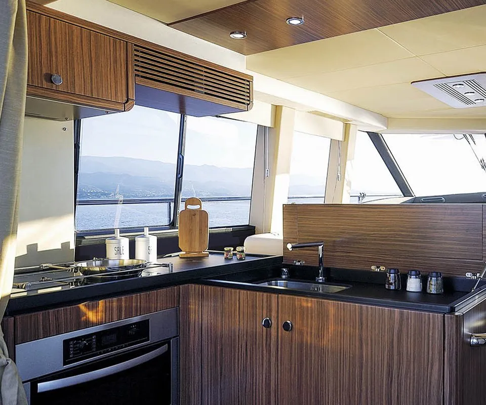 Galley of Ciù Ciù, a Azimut Magellano 53 motor yacht at Naples, Italy