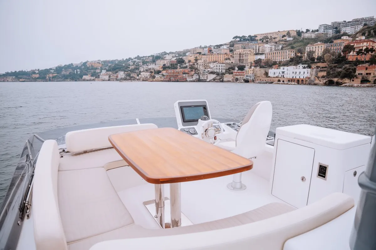 Deck of Ciù Ciù, a Azimut Magellano 53 motor yacht at Naples, Italy