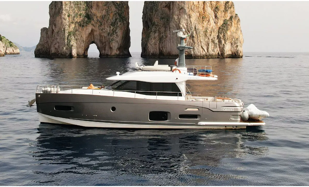 Exterior view of Ciù Ciù, a Azimut Magellano 53 motor yacht at Naples, Italy