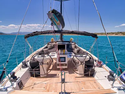 Cockpit of Shooting Star, a Gianneti Gianetti 65 sailboat at Athens, Greece
