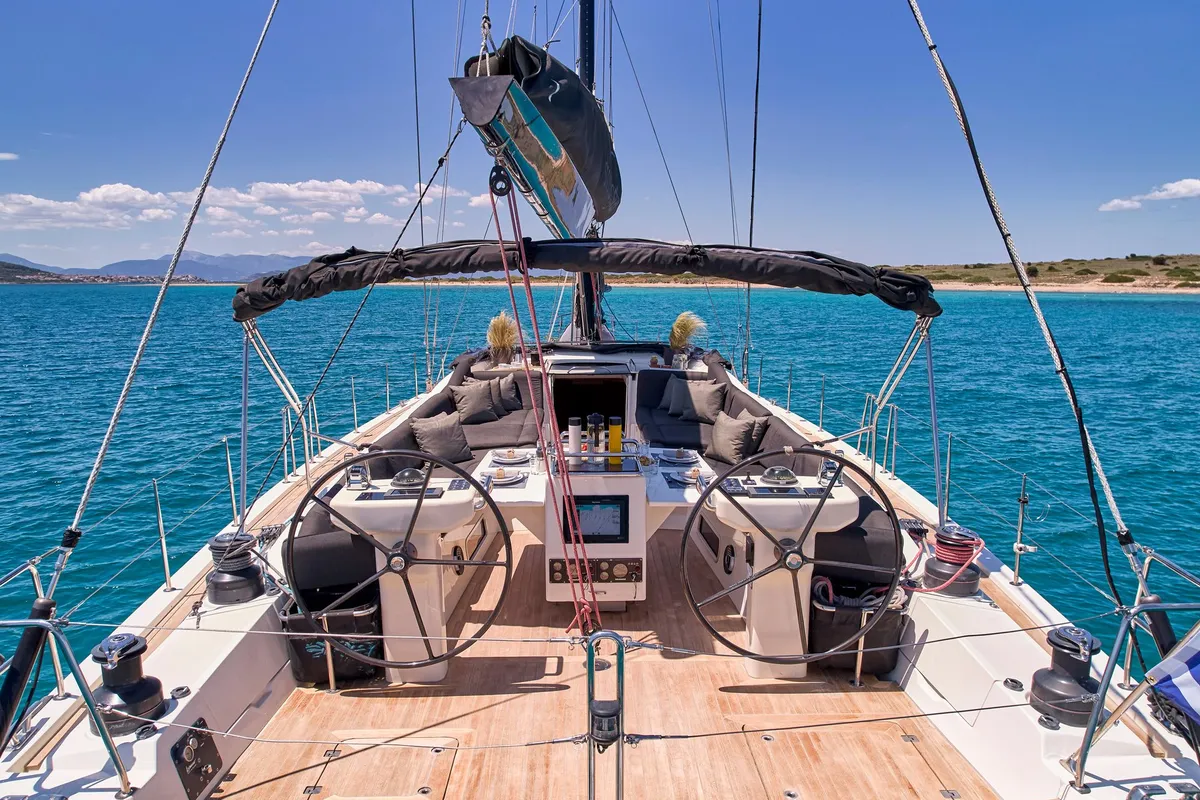 Cockpit of Shooting Star, a Gianneti Gianetti 65 sailboat at Athens, Greece