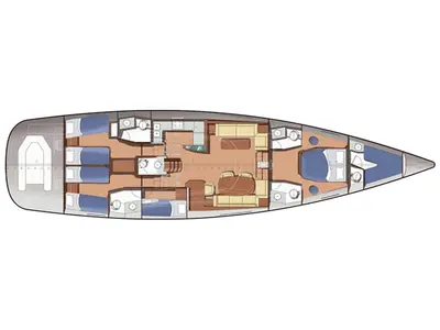 Floor plan of Shooting Star, a Gianneti Gianetti 65 sailboat at Athens, Greece