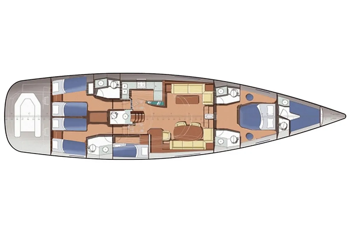 Floor plan of Shooting Star, a Gianneti Gianetti 65 sailboat at Athens, Greece