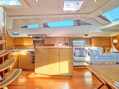 Galley of Shooting Star, a Gianneti Gianetti 65 sailboat at Athens, Greece
