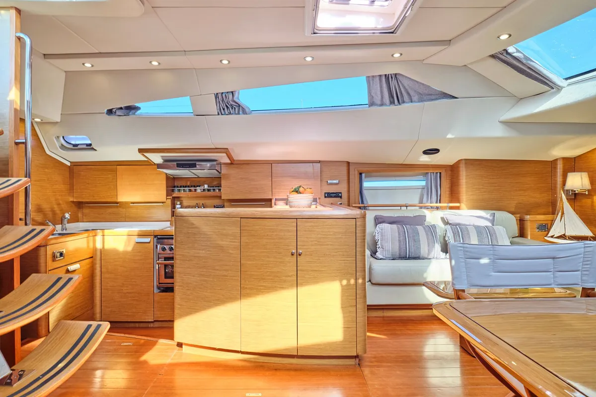 Galley of Shooting Star, a Gianneti Gianetti 65 sailboat at Athens, Greece