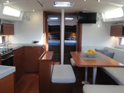 Salon of Rabia, a Beneteau Oceanis 46.1 sailboat at Pula, Croatia