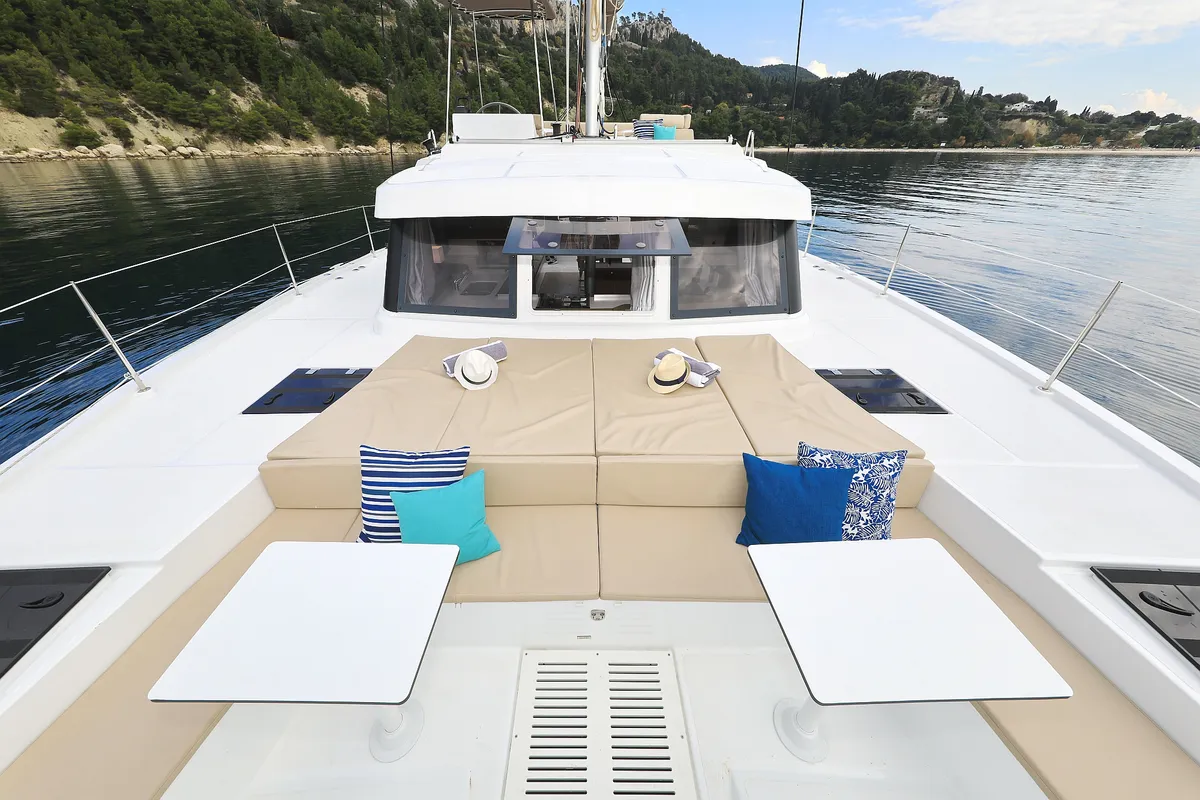 Deck of Salty Dragon, a Bali Catspace catamaran at Grad Kaštela, Croatia