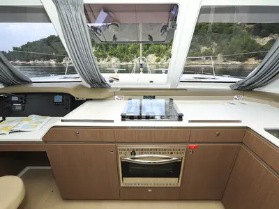 Galley of Salty Dragon, a Bali Catspace catamaran at Grad Kaštela, Croatia