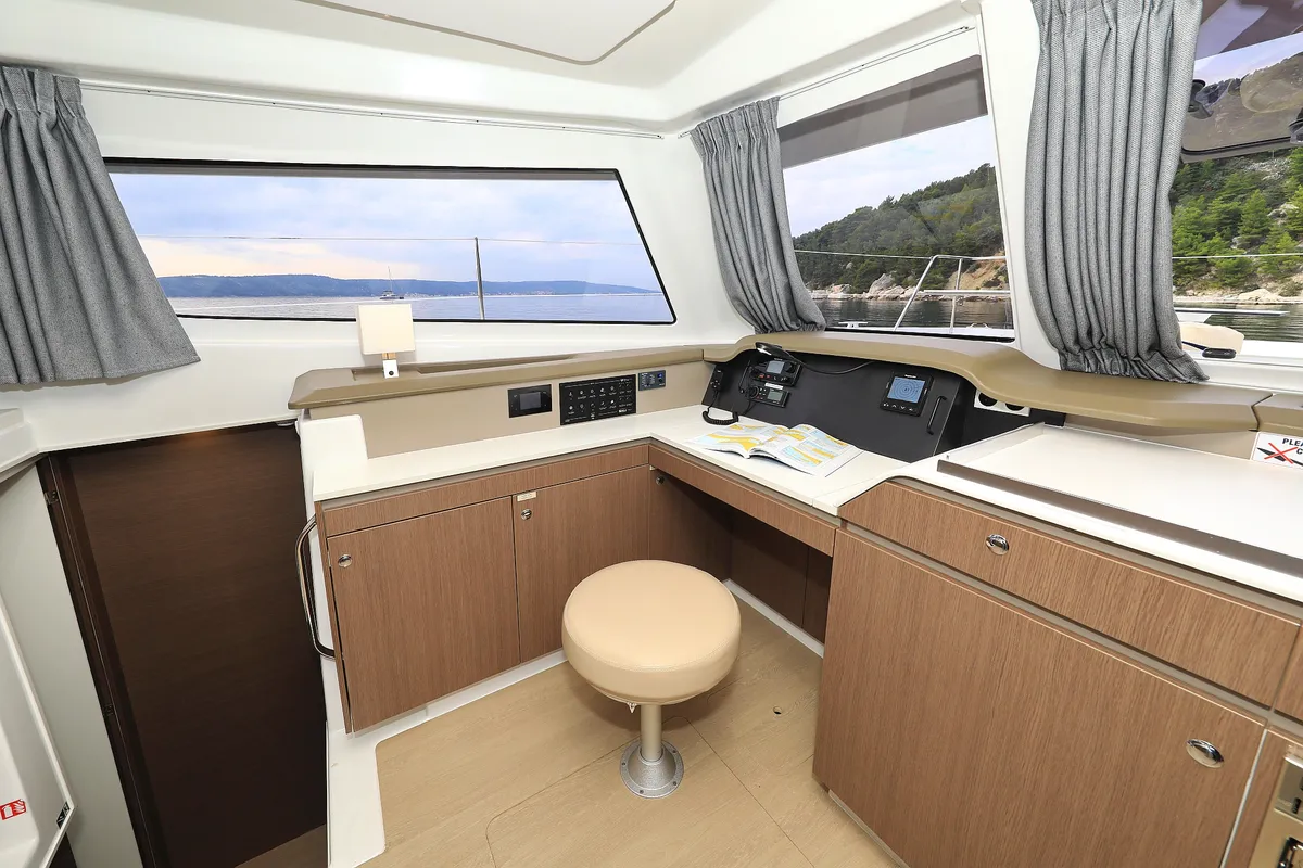 Cockpit of Salty Dragon, a Bali Catspace catamaran at Grad Kaštela, Croatia