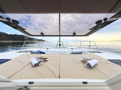 Salon of Salty Dragon, a Bali Catspace catamaran at Grad Kaštela, Croatia