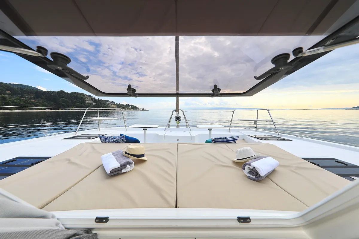 Salon of Salty Dragon, a Bali Catspace catamaran at Grad Kaštela, Croatia