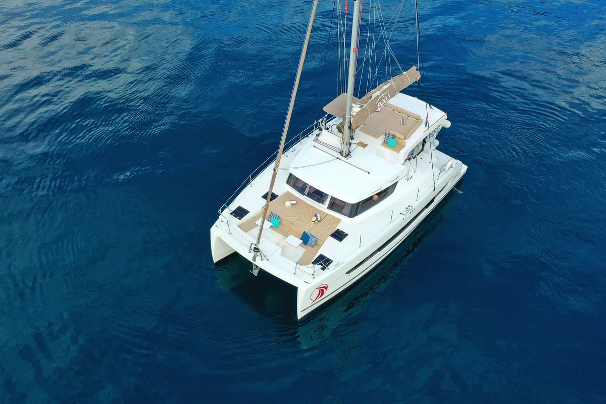 Exterior view of Salty Dragon, a Bali Catspace catamaran at Grad Kaštela, Croatia