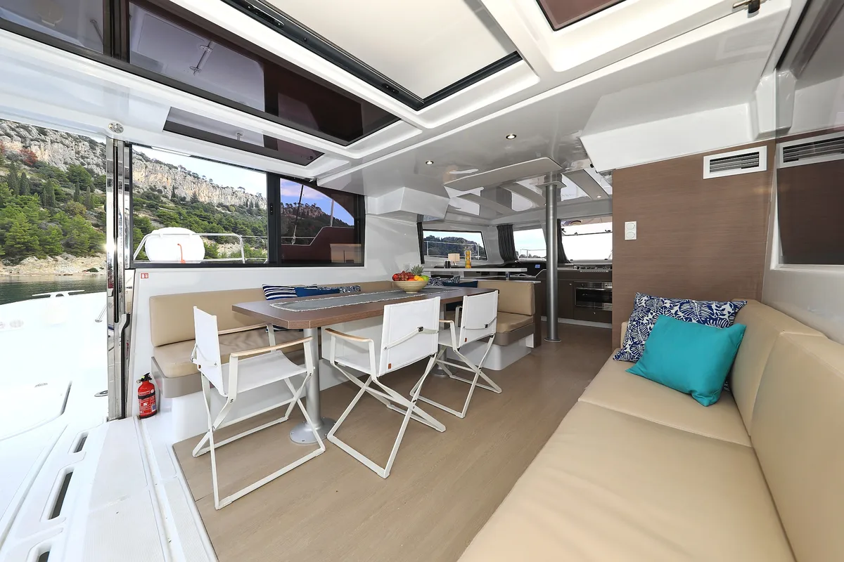 Salon of Salty Dragon, a Bali Catspace catamaran at Grad Kaštela, Croatia