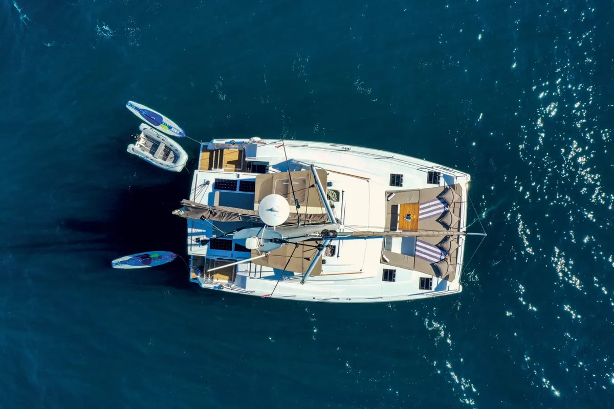Exterior view of Standra, a Bali 4.6 catamaran at Municipal Unit of Lefkada, Greece
