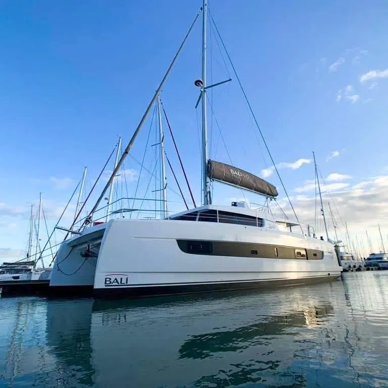 Exterior view of Standra, a Bali 4.6 catamaran at Municipal Unit of Lefkada, Greece