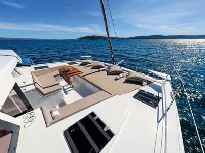 Deck of Standra, a Bali 4.6 catamaran at Municipal Unit of Lefkada, Greece