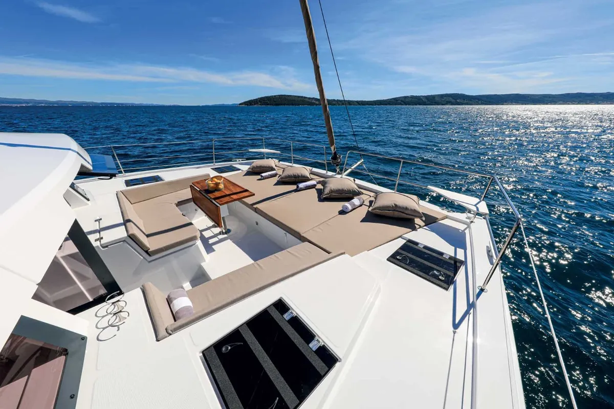 Deck of Standra, a Bali 4.6 catamaran at Municipal Unit of Lefkada, Greece