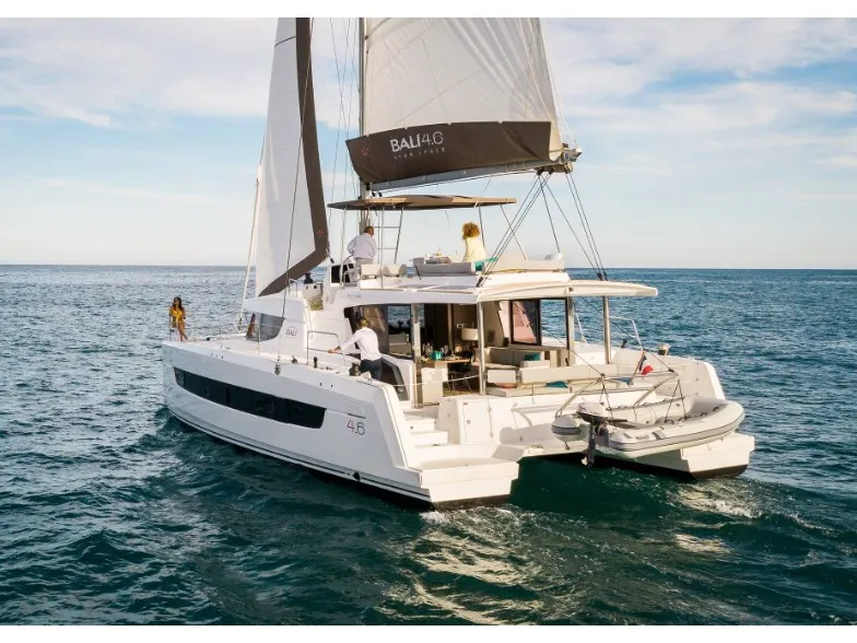 Exterior view of Standra, a Bali 4.6 catamaran at Municipal Unit of Lefkada, Greece