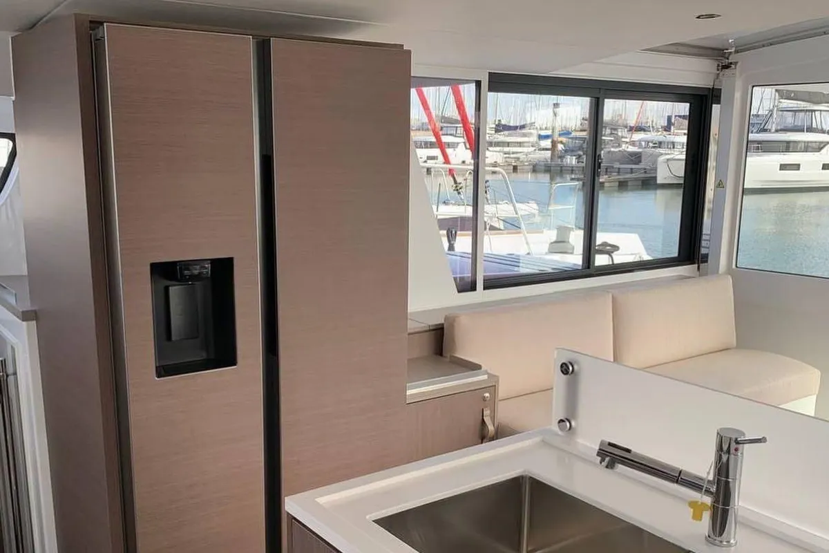 Galley of Standra, a Bali 4.6 catamaran at Municipal Unit of Lefkada, Greece