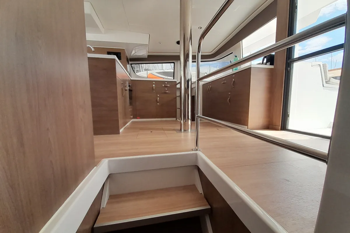 Salon of Atlantis, a Bali 4.6 catamaran at Athens, Greece