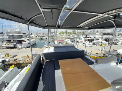 Deck of Atlantis, a Bali 4.6 catamaran at Athens, Greece