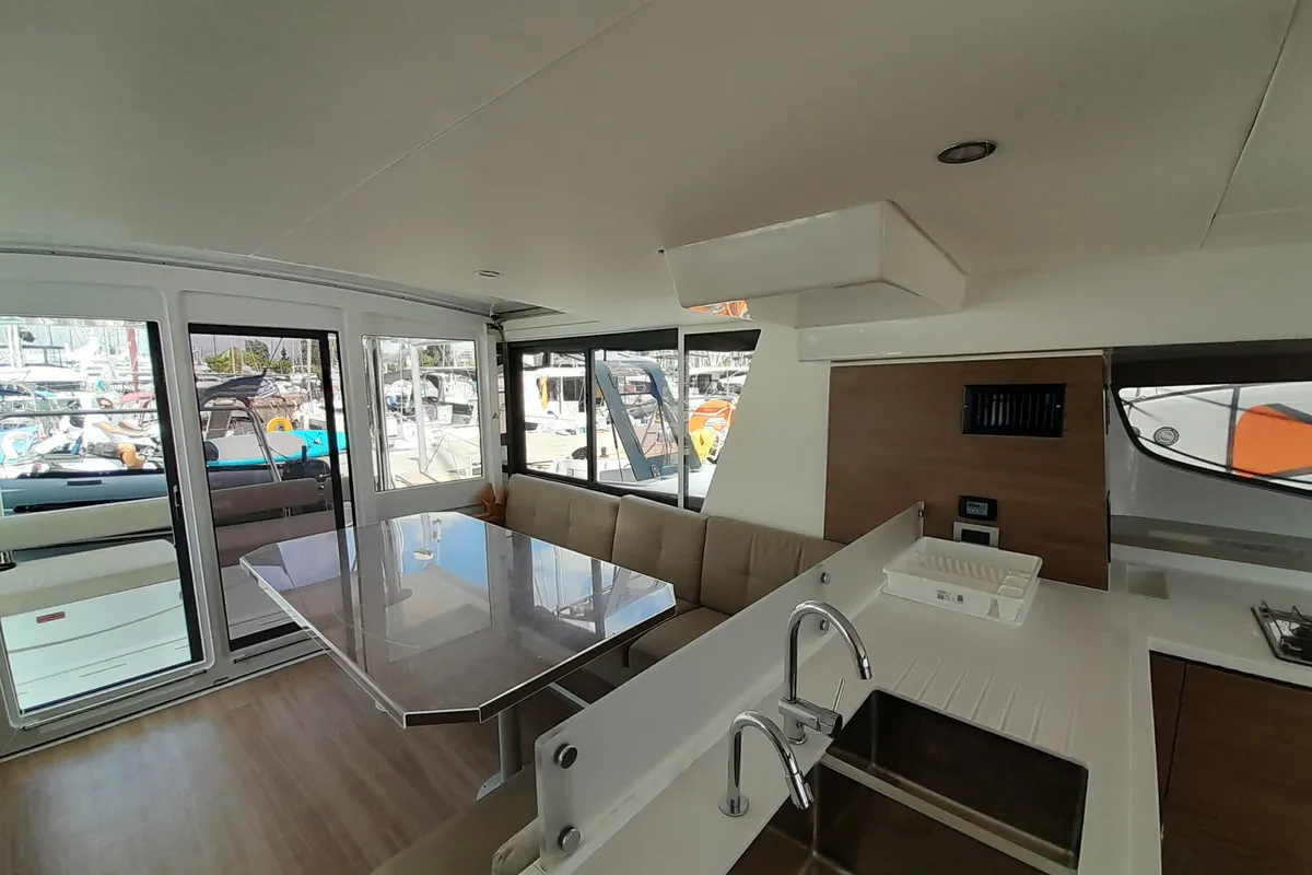 Salon of Atlantis, a Bali 4.6 catamaran at Athens, Greece