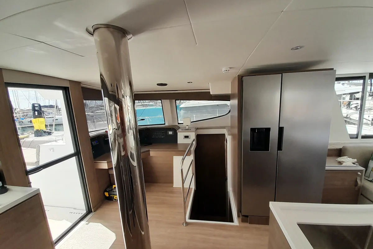 Salon of Atlantis, a Bali 4.6 catamaran at Athens, Greece