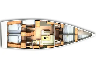 Floor plan of Vala, a Hanse 505 sailboat at Sukošan, Croatia