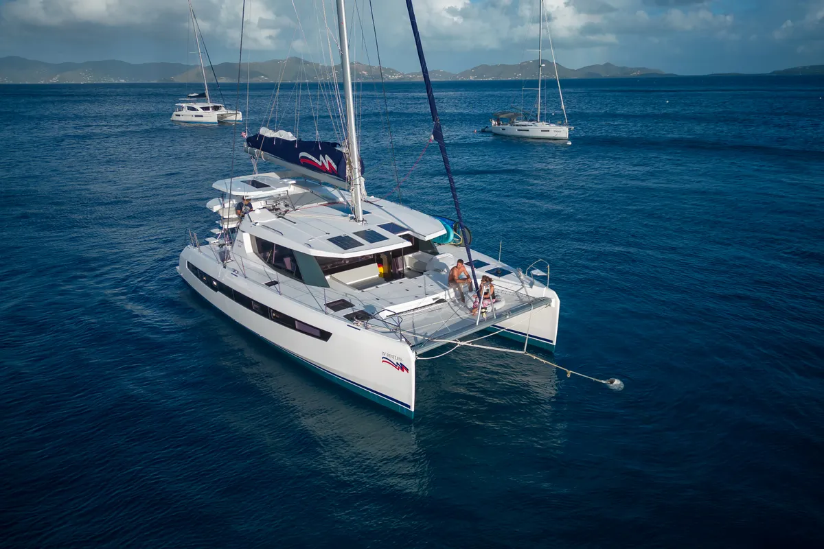 Exterior view of Moorings 4500L/10 Club, a Leopard 45 catamaran at Nassau, Bahamas