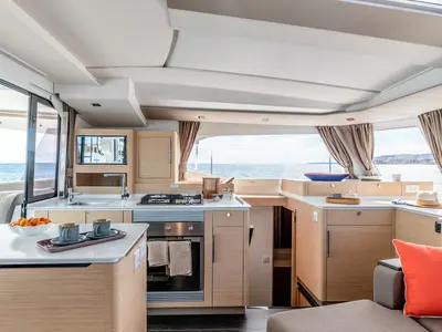 Galley of Marilena, a Fountaine Pajot FP 44 catamaran at Kontokali, Greece