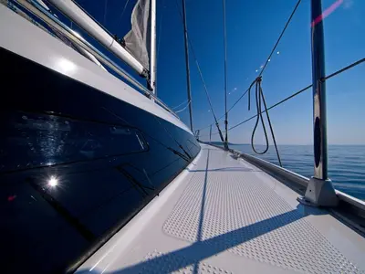 Deck of Bavaria Cruiser 41, a sailboat at Murter, Croatia
