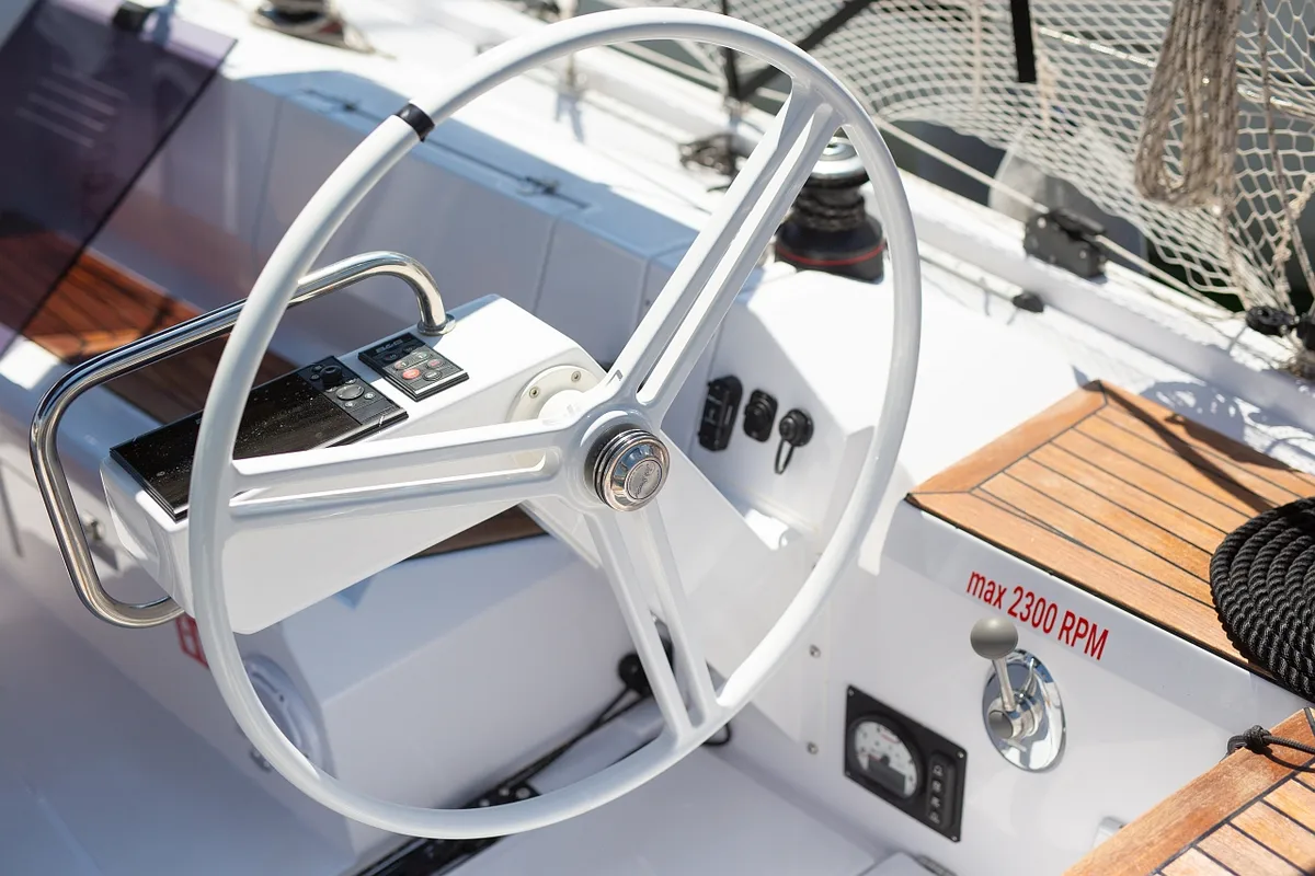 Cockpit of Lipa, a Elan E4 sailboat at Punat, Croatia
