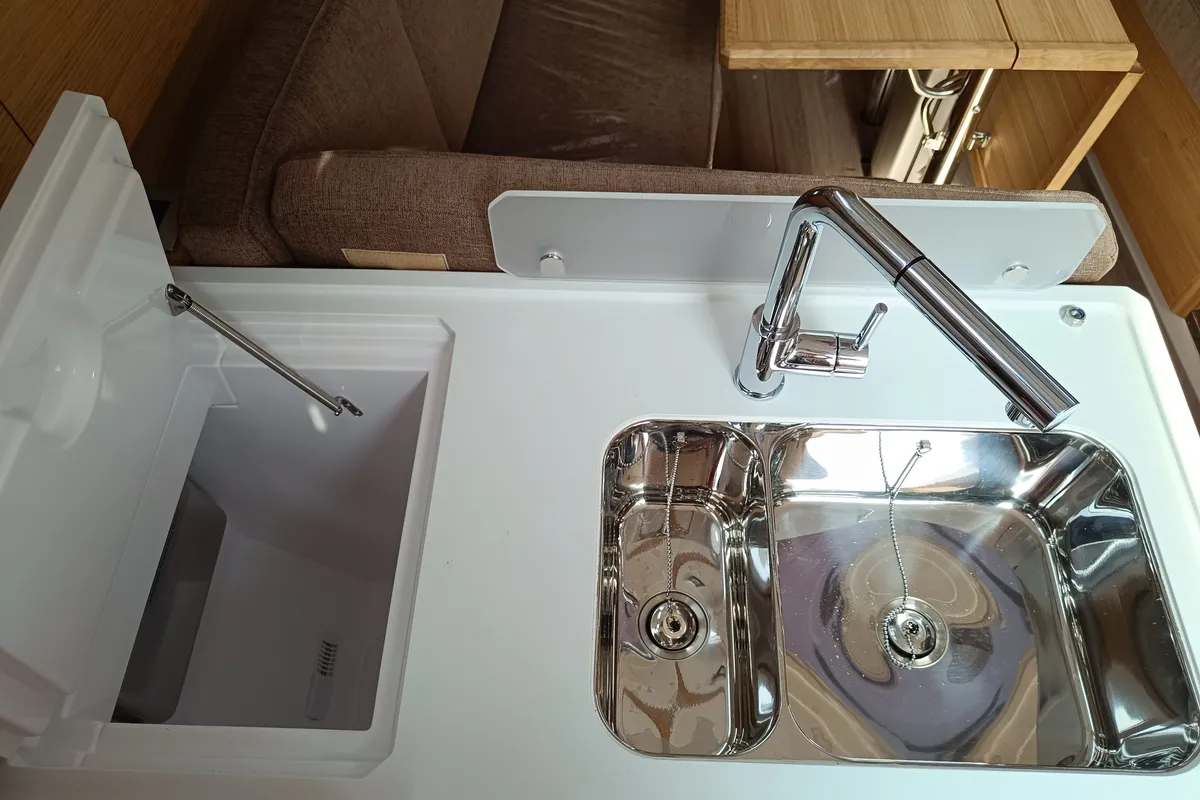 Galley of Lipa, a Elan E4 sailboat at Punat, Croatia