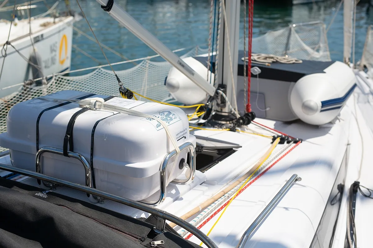 Deck of Lipa, a Elan E4 sailboat at Punat, Croatia