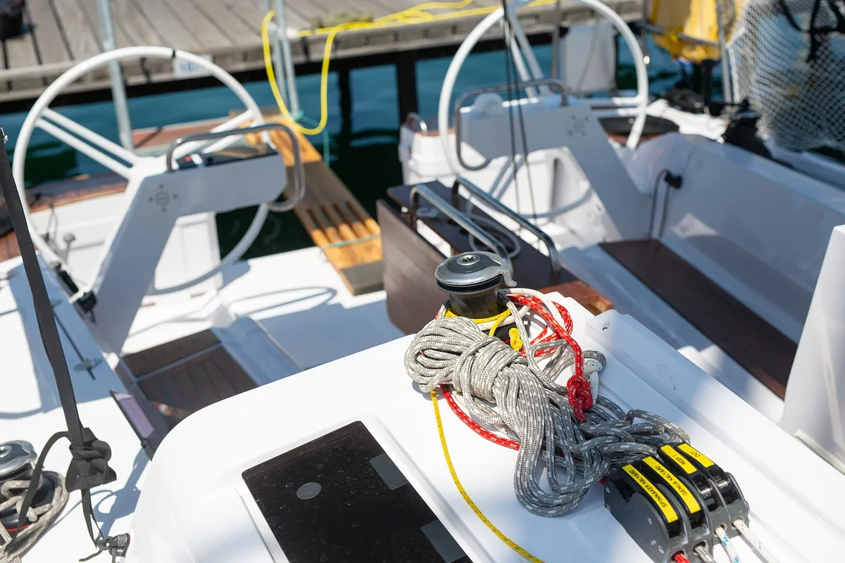 Deck of Lipa, a Elan E4 sailboat at Punat, Croatia